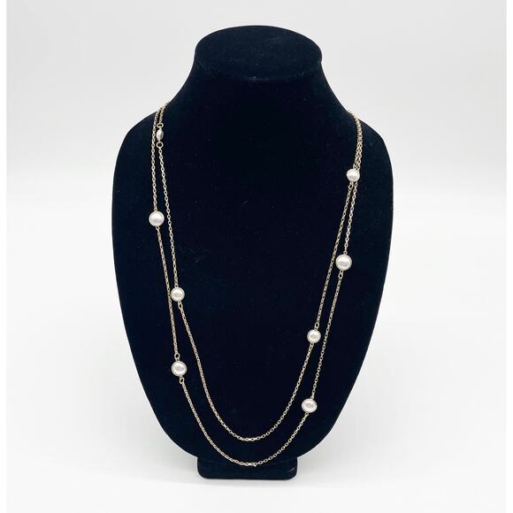 NEW Crown & Ivy Double Strand Necklace Gold-Tone Pearl 30"-32" - Picture 5 of 5